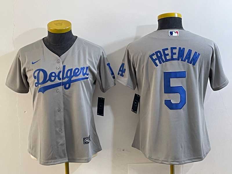 Women%27s Los Angeles Dodgers #5 Freddie Freeman Grey Cool Base Stitched Nike Jersey